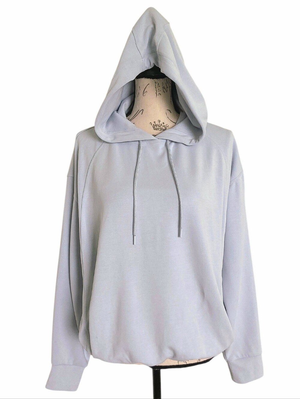 Athleta Seasoft Bubble Hem Hoodie Sweatshirt Blue M Athleisure Travel Pullover